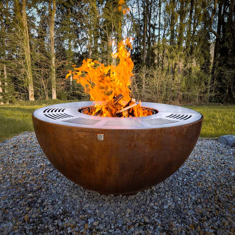 Modulare Feuerschale mit Grillring kaufen Swiss Quality Creasteel