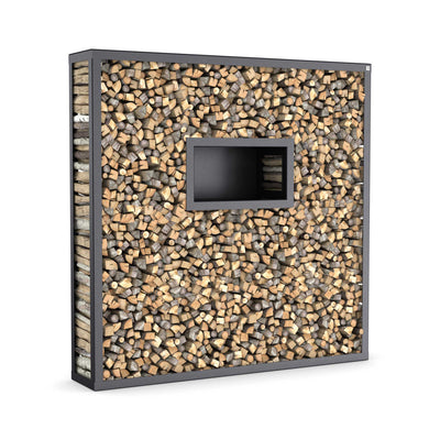 Kaminholzregal mit Rückwand auf Mass, Edelstahl Pulverlack