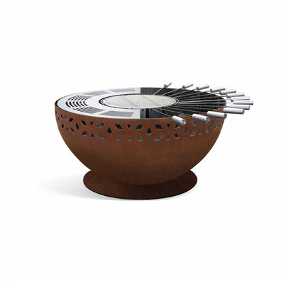 Braciere con anello per grigliare regolabile in altezza Ornament 100, ruggine patinata