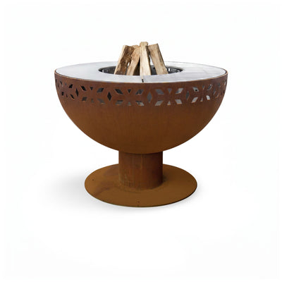 Braciere con anello per grigliare regolabile in altezza Ornament 100, ruggine patinata