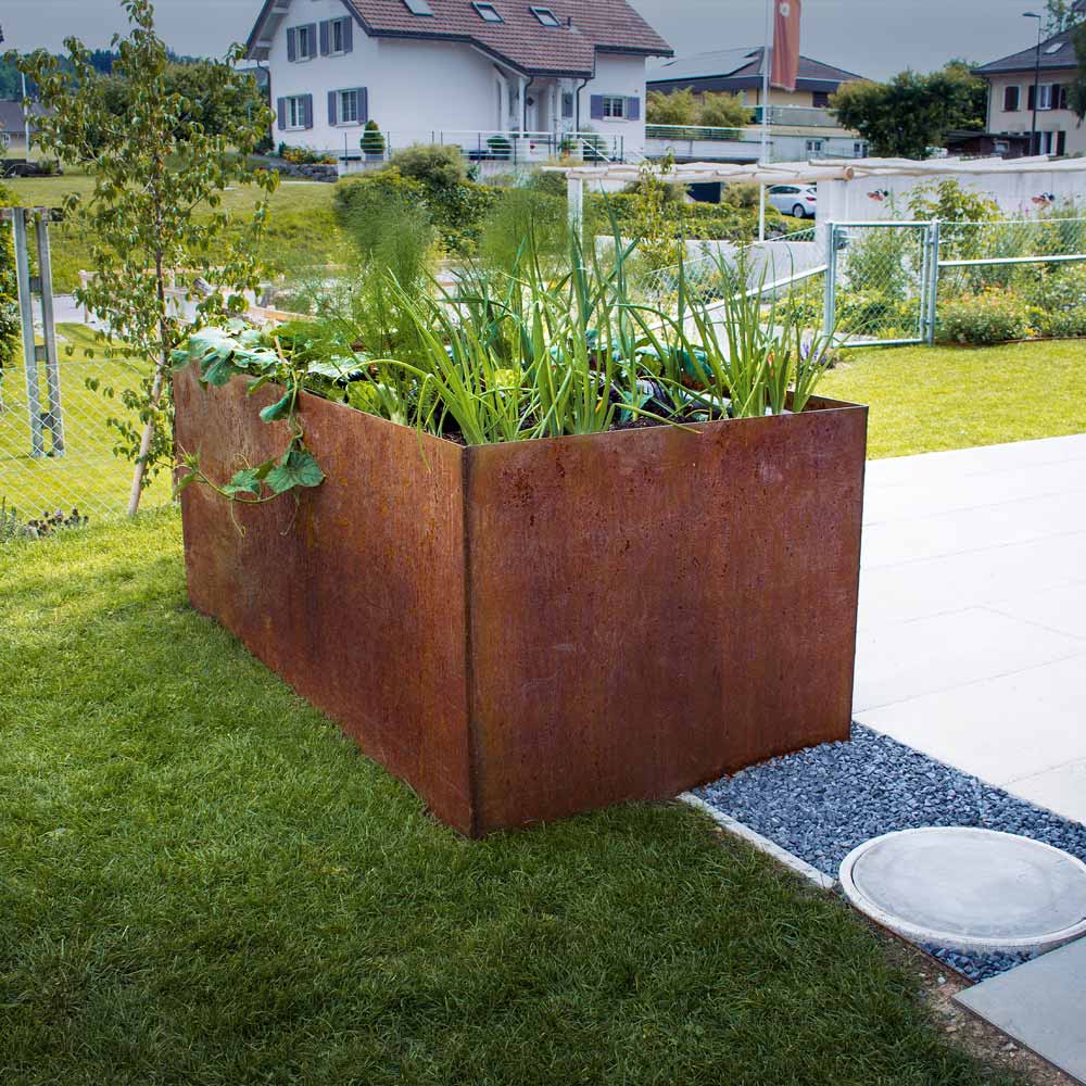 cortenstahl künstlich rosten Hochbeet auf Mass aus Stahl Edelrost – Swiss Made