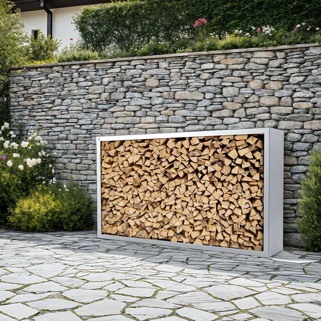 kaminholz aufbewahrung edelstahl Kaminholzregal mit Seiten- und Rückwand aus Edelstahl