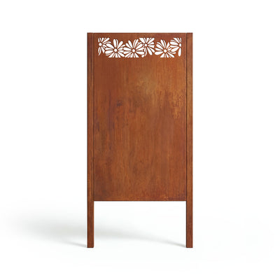 Privacy screen with floral ornament, patina finish