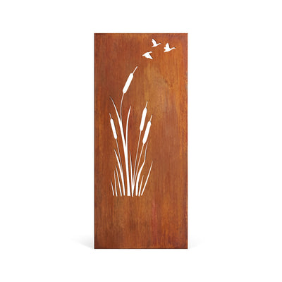 Privacy screen with reeds and ducks, patina finish
